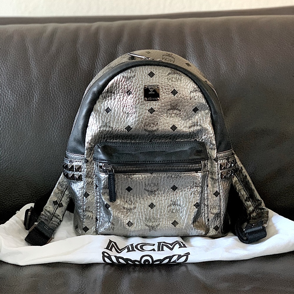 MCM Stark Metallic Pewter Studded Backpack 🖤